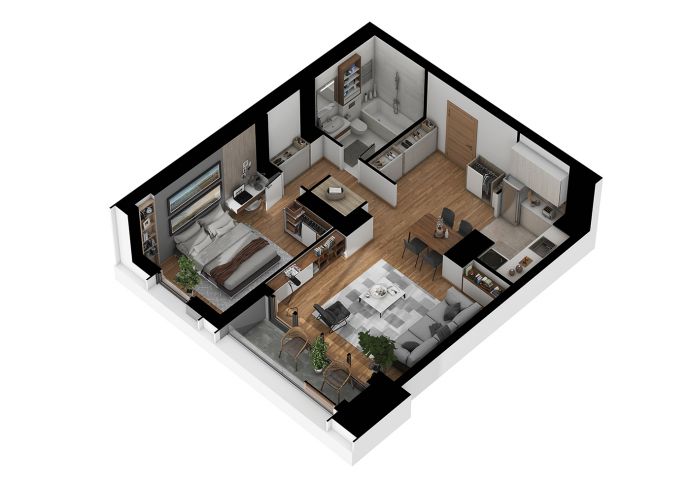 One Bedroom - 3d image view
