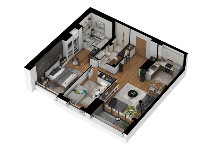 Two Bedrooms - 3d image view